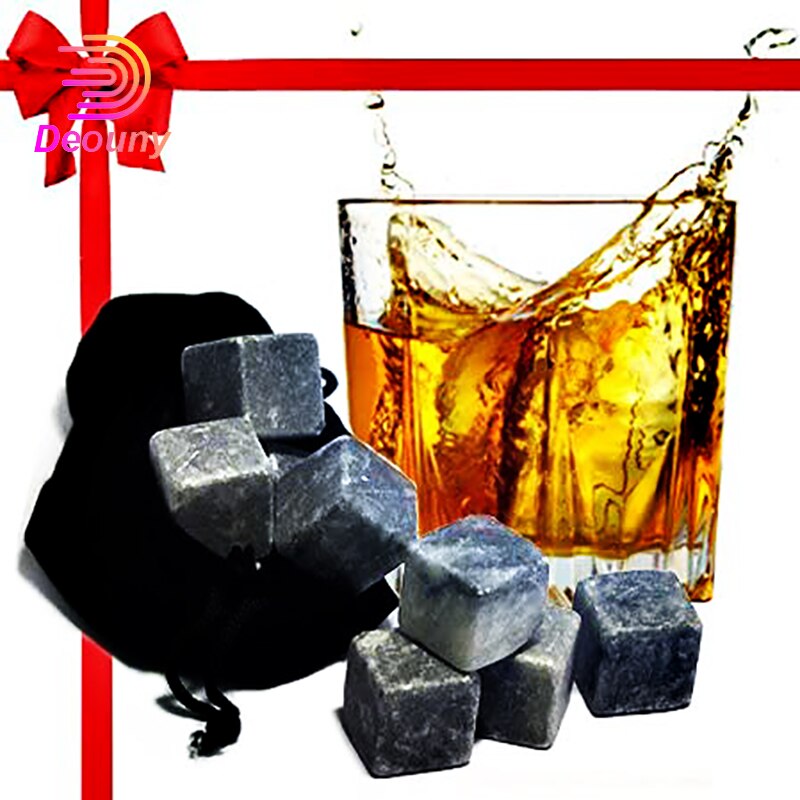Deouny Ice Stones Voor Whiskey Speksteen Chilling Rocks En Fluwelen Tas Wijnkoeler Bourbon Met Geen Ijs 9 Ice Glaciere cubes Bar