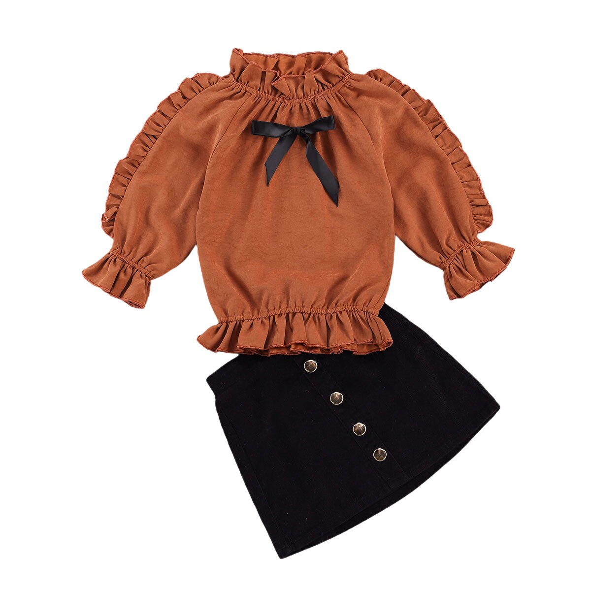 Top para niña pequeña, falda envuelta, Top de manga larga con volantes, decoración con lazo, botones de Metal, medio vestido: 12 meses