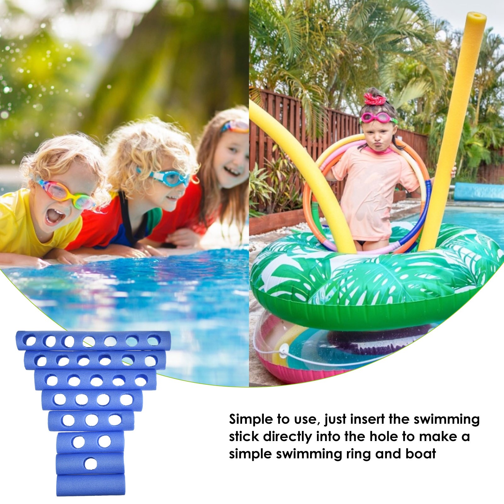 Conector de fideos agujereados cruzados para piscina, accesorio para piscina, Ayuda de entrenamiento, azul