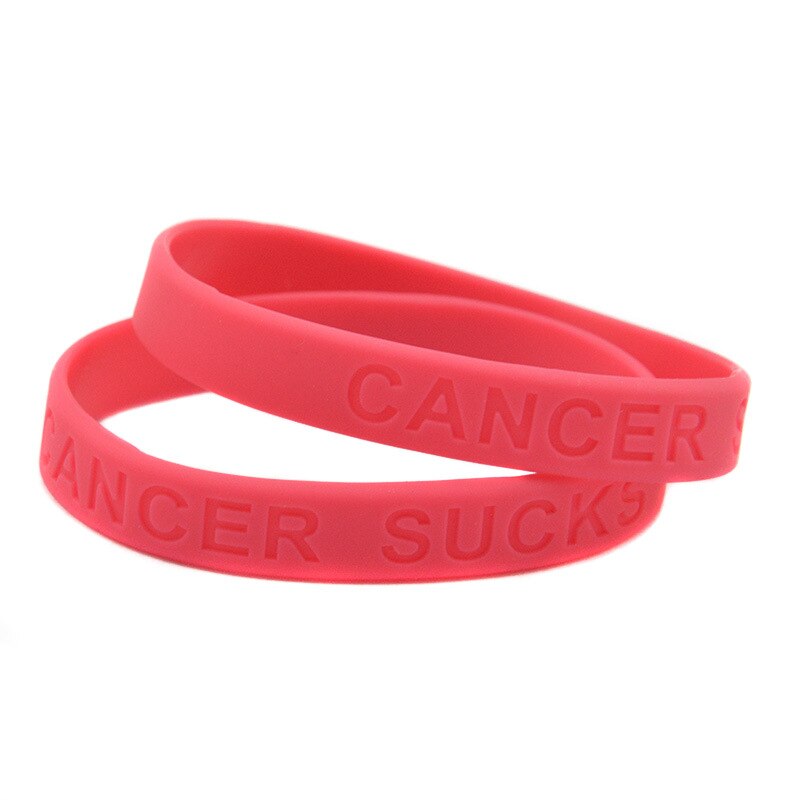 PBR162(10), &quot;Kanker Zuigt&quot; Print Roze/Paars/Geel/Oranje/Grijs Lint Cancer Awareness Polsband Silicone Rubber armbanden