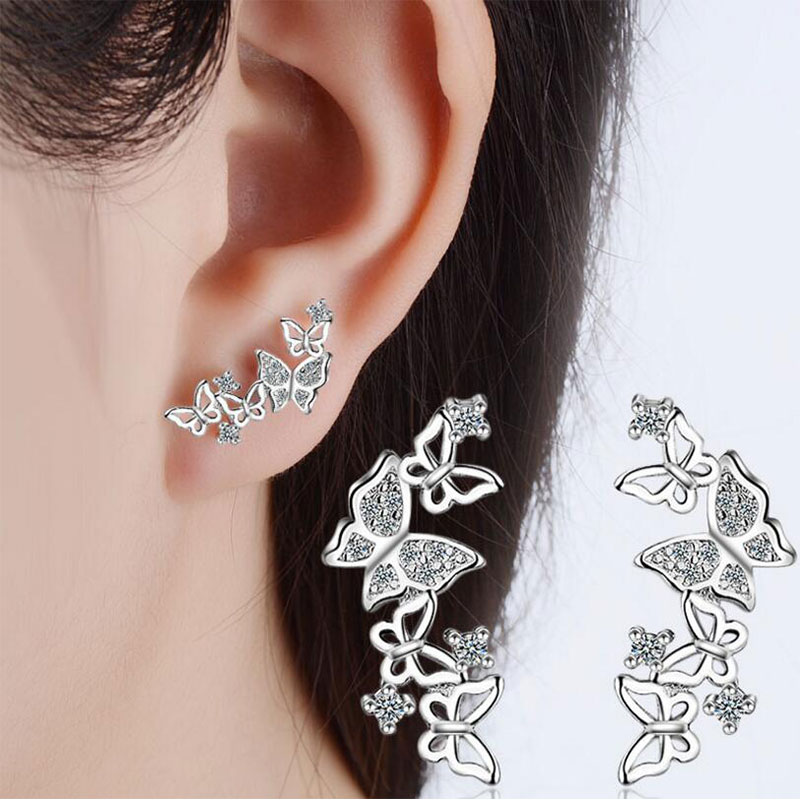 Anenjery argent couleur offre spéciale coréen noeud papillon Zircon boucles d'oreilles pour les femmes pendientes Oorbellen Brincos S-E355