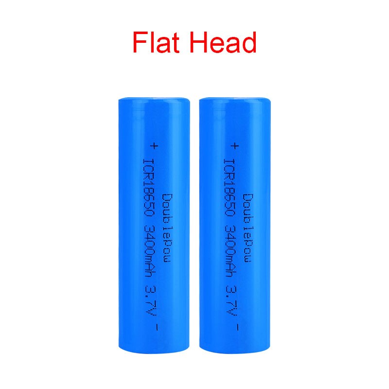 100% Originele Doublepow 18650 3.7V 3400Mah 18650 Oplaadbare Lithium Batterij Voor Zaklamp Batterijen: 2 PCS Flat Head