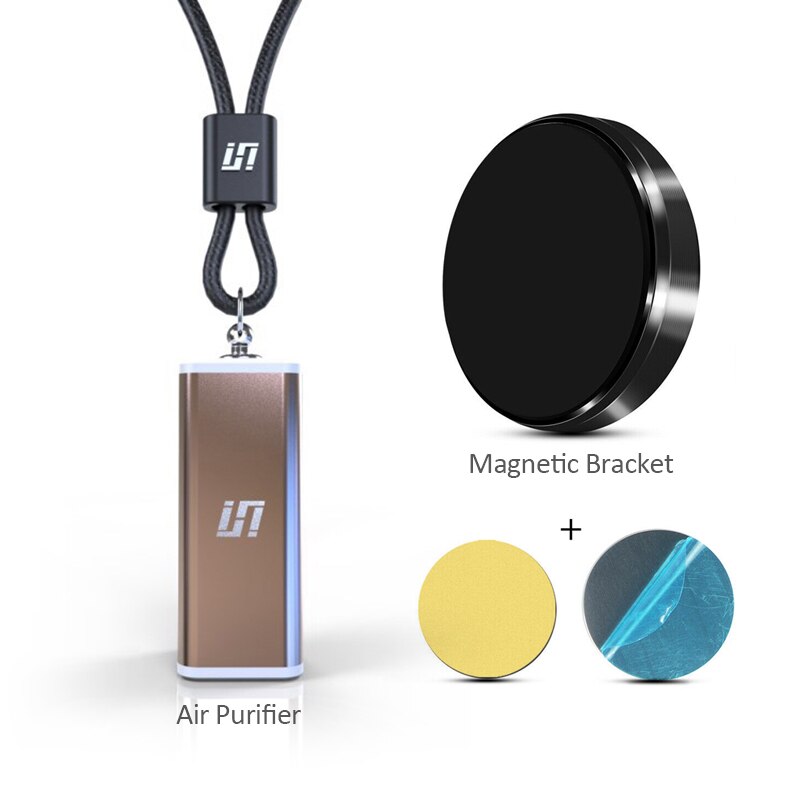 Draagbare luchtreiniger voor in de auto, ketting, mini draagbare usb-luchtreiniger, negatieve lon-generator, geluidsarme draagbare luchtverfrisser: Gouden