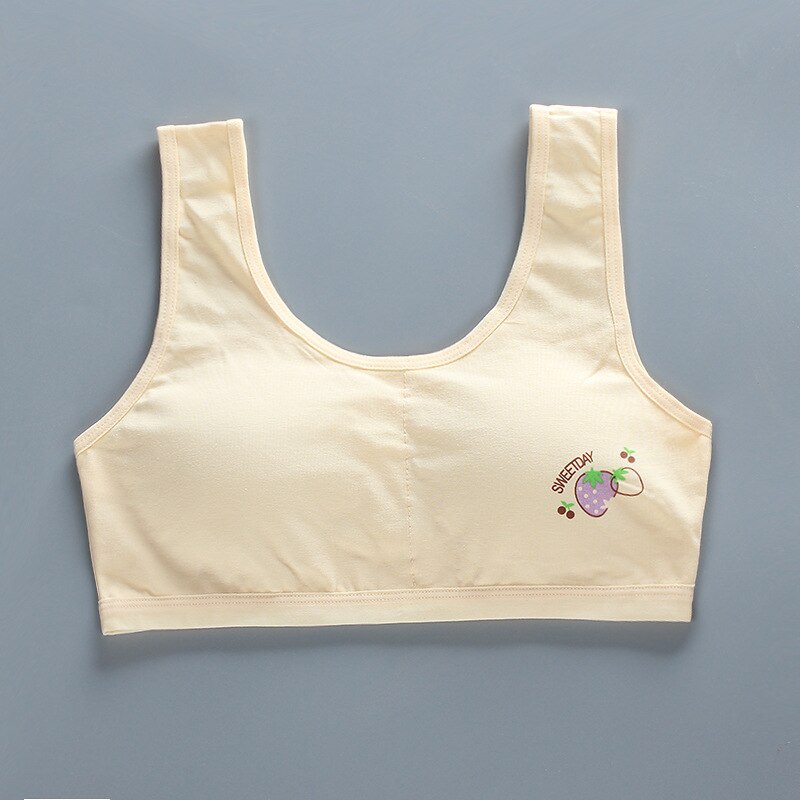 Teen Girls Tank Top Bra Cotton Underwear Big Children Shaping Training Bras Womens Detachable Chest Pad Non-wired Lingerie: Beige