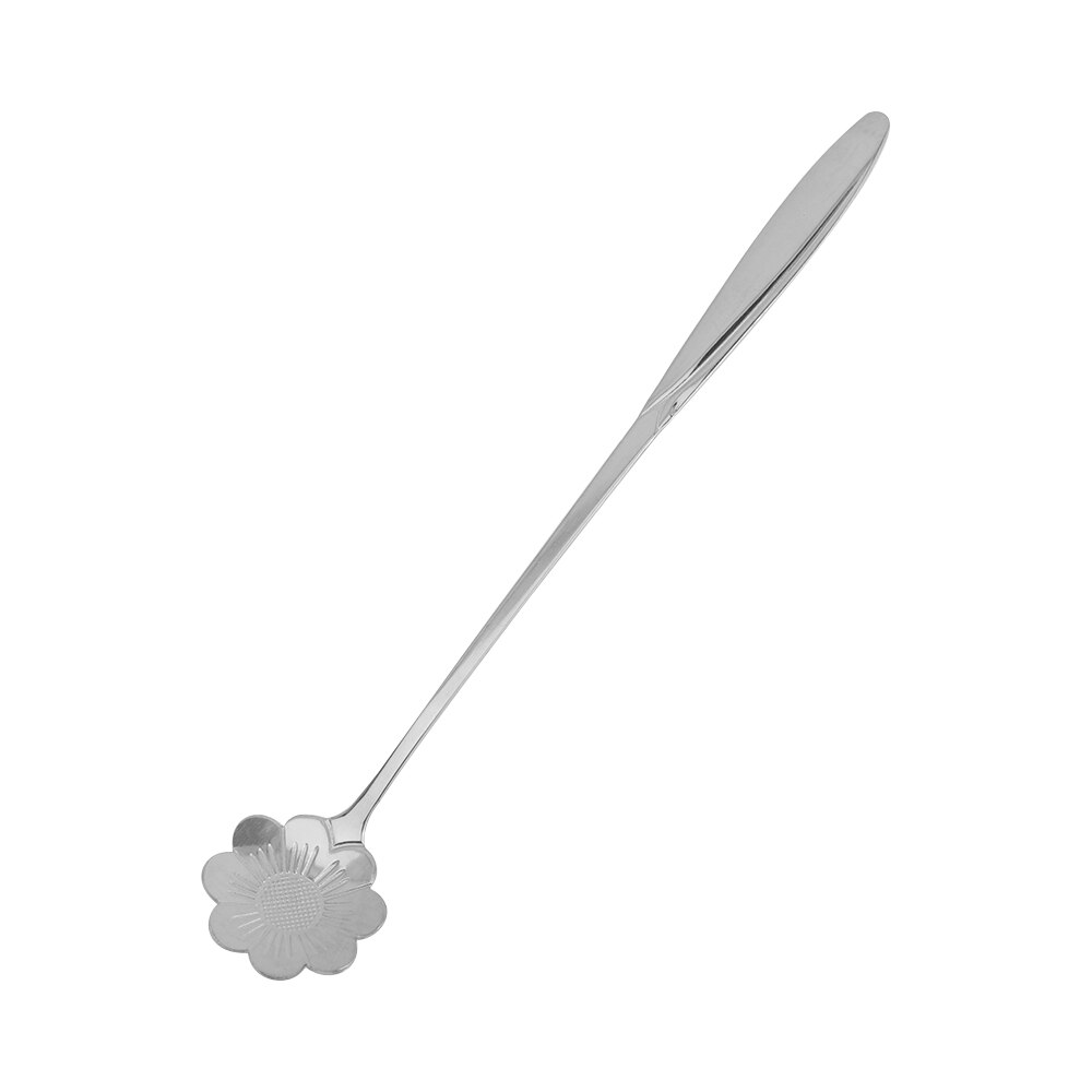 1 stuk bloemen koffielepel lange steel dessert thee menglepel roestvrij staal vintage stijl theelepels drank servies: D-zilver