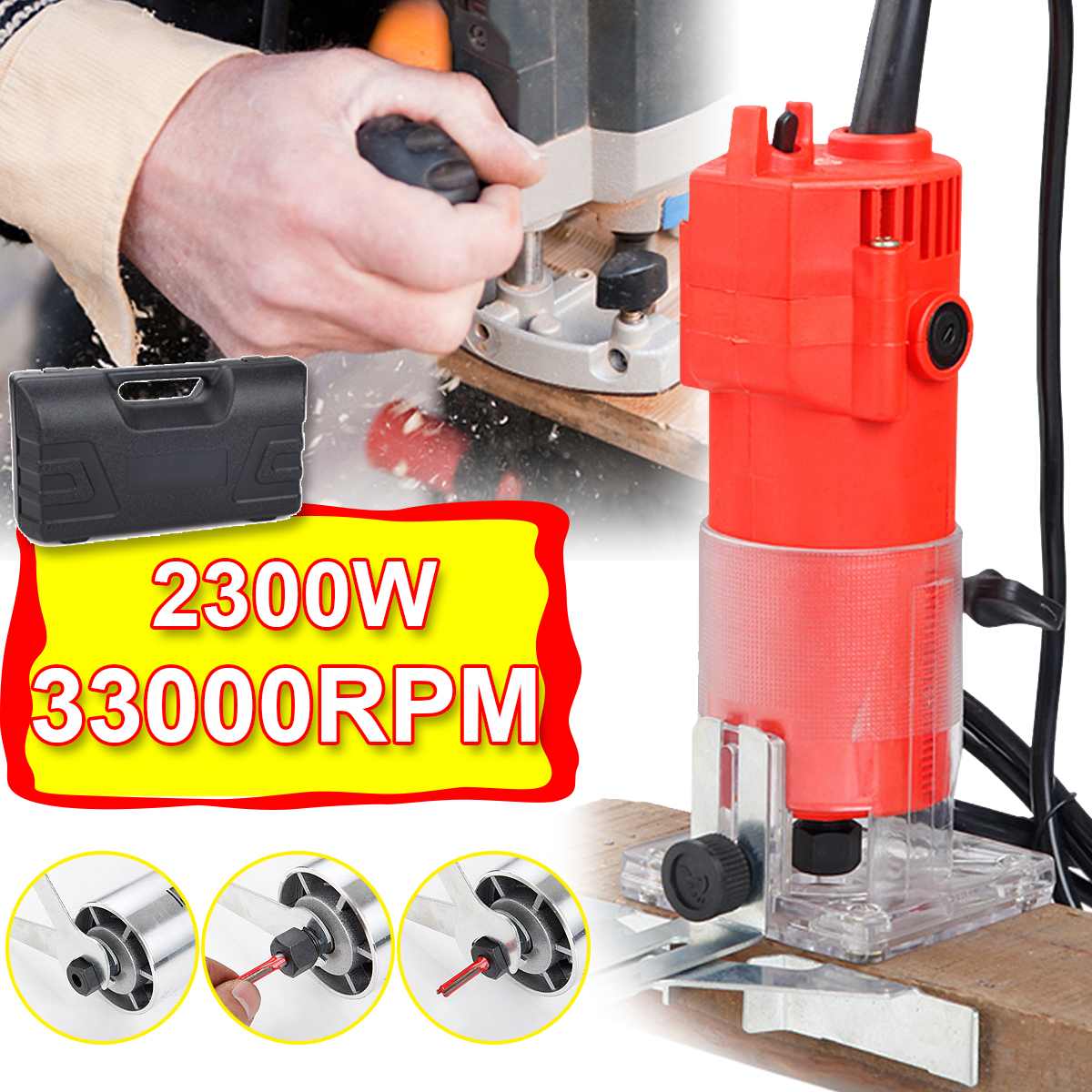 2300W 33000rpmWoodworking Electric Trimmer Wood Milling Engraving Slotting Trimming Machine Hand Carving Machine Wood Router+Box