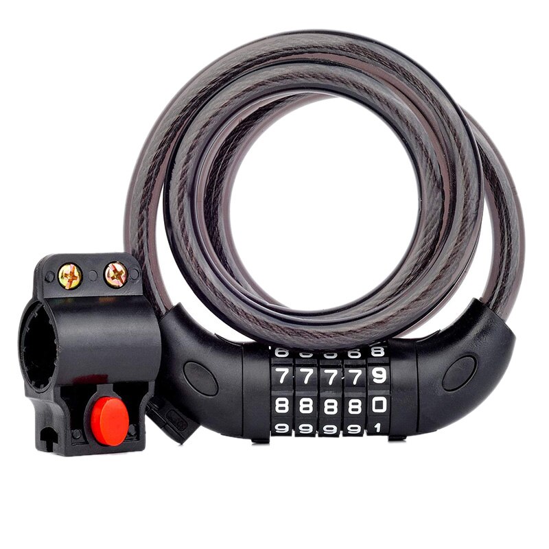 Bike Lock with Mounting Bracket 1.2M Bike Cable Self Coiling 5-Digit Resettable Combination Bicycle Lock Cable for Bicycle Motor