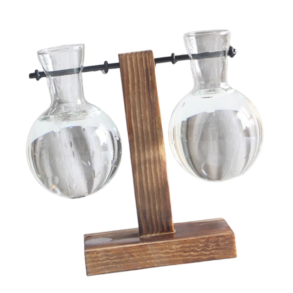 Decorative Desktop Glass Bulb Vase Holder w/ Wood Stand Plant Terrarium