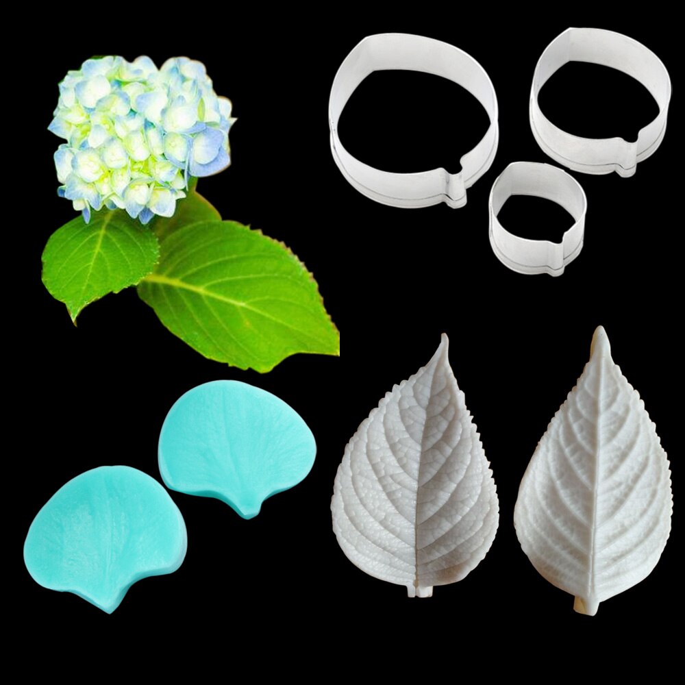 Hortensia Blad Cutter Silicone Petal Veiner Fondant Cake Decoratie Tool Bloemen Gumpaste Klei Sugarcraft Gumpaste Mallen CS251