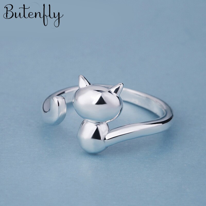 modisch Silber Farbe Katze Ohr Ringe Für Frauen Braut Hochzeit Engagement Schmuck Große Öffnung Antike Ringe