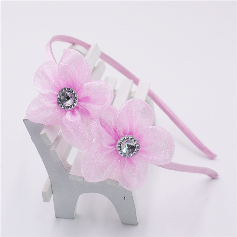 Sød chiffon blomst diamanter hårbånd bløde blomster hårbånd blomster kvinder pandebånd børn hår tilbehør til piger: Lyserød