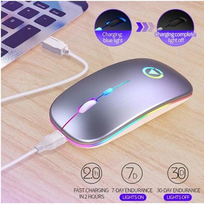 Wireless Mouse RGB Mouse Wireless Rechargeable Computer Mause Silent Ergonomic LED Mice USB Optical Backlit Mouse for Laptop PC