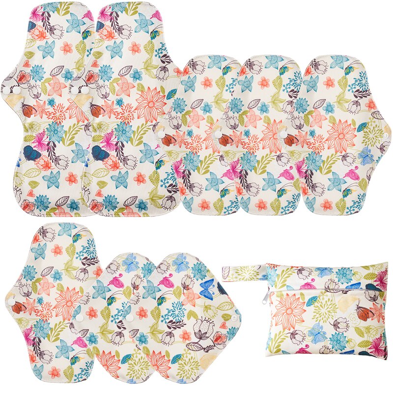 8pcs Bamboo Charcoal Reusable Menstrual Pads For Monthly Women Washable Gaskets Maternity Sanitary Towels Daily Pads 1pc Wet Bag: K-07