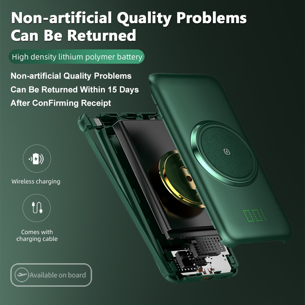 Batteria di alimentazione senza fili CASEIER 20000mAh per batteria portatile IOS Xiaomi con cavo di ricarica Schermo a portato digitale Batteria ad alta densità disponibile a quattro fili Semplice e sottile Grande capacità