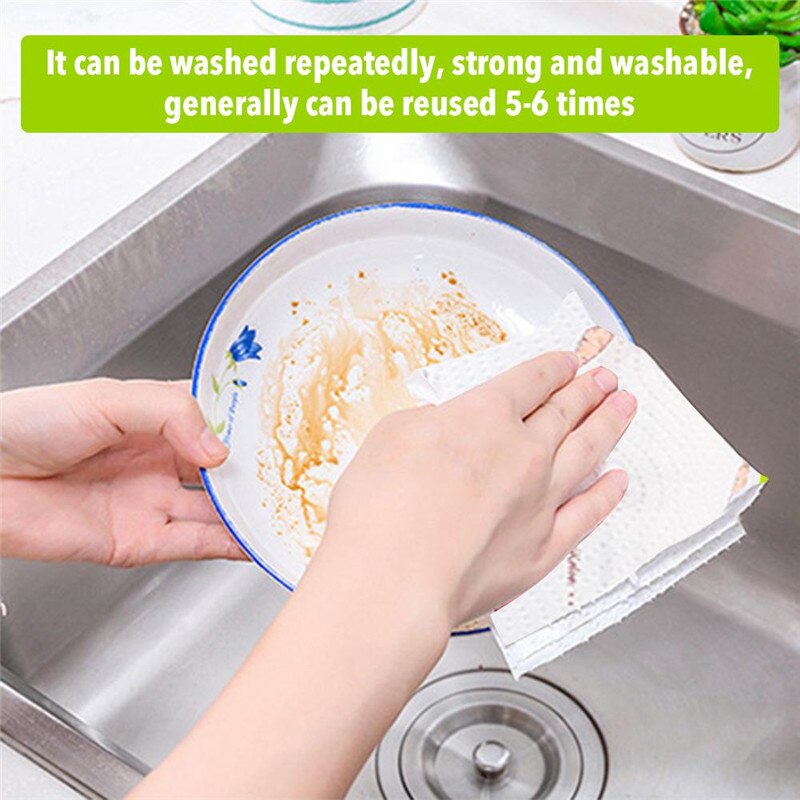 60 Sheets Roll Printed Disposable Kitchen Dishwashing Paper Oil Absorbing Paper Cooking Towel Washable Roll Paper Wipes