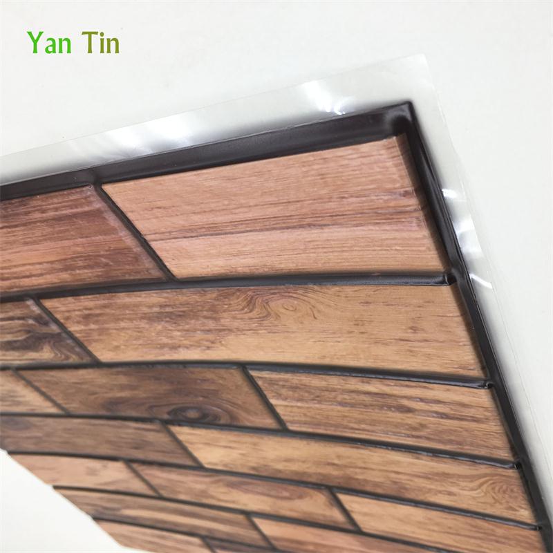 3D Wood Grain Emboss Retro Pattern Tiles 30*30cm Wall Sticker Kitchen Toilet Bedroom Tiles Wall Decals Detachable PVC Art Mural