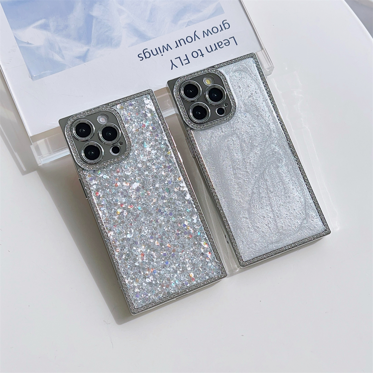 Funda de teléfono negra y dorada con purpurina chapada en joyas a prueba de golpes para iPhone 16 15 14 13 Pro Max Plus Funda cuadrada Coques Funda