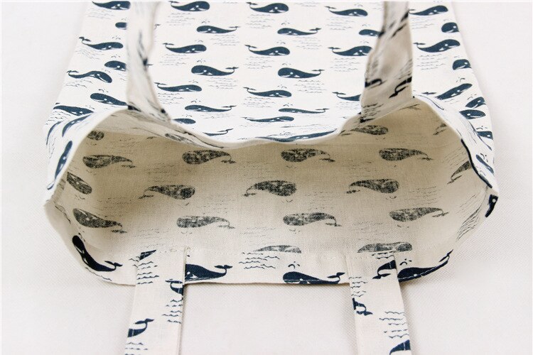 YILE Brand Cotton Linen Eco Reusable Shoulder Bag Shopping Tote Print Cute Whales L244: 1 layer no lining