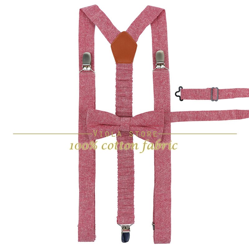 Peach Blue Lavender Solid Cotton 2.5cm Suspender Bowtie Sets Men Butterfly Braces Adjustable Straps Pants Wedding Accessory