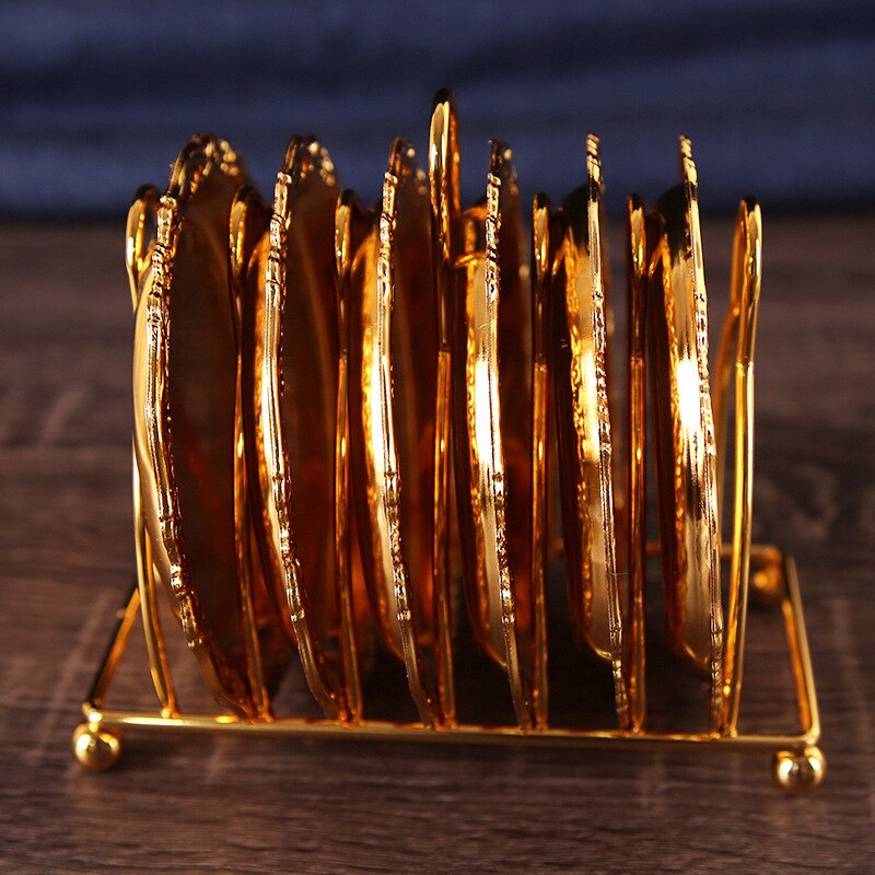 6 pieces Of Classical Golden Cocktail Metal Coaster European Style Retro Zinc Alloy Gold-Plated Mat Placemat
