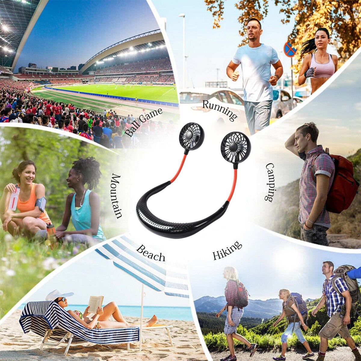 Summer Portable Hands-free Neck Band Hands-Free Hanging USB Rechargeable Dual Fan Mini Air Cooler Outdoor Sports Running
