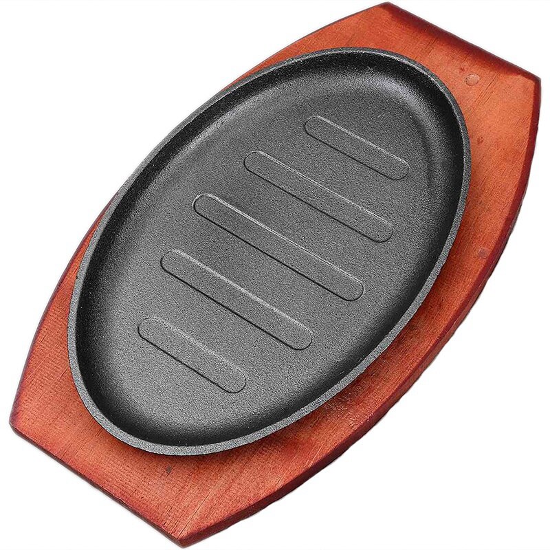 Støpejern stekepanne non stick stekt emalje stekt gryteplate stekepanne med trebunnholder hjemmekokekar 25.5*16.2: Default Title