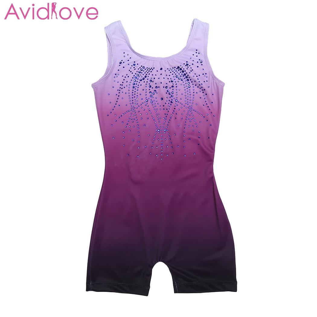 Grils Gradient Leotard Gymnastics Toddler Sparkle Cute Rhinestone Children Dcor One Piece Tank Girl Casual: purple / 130
