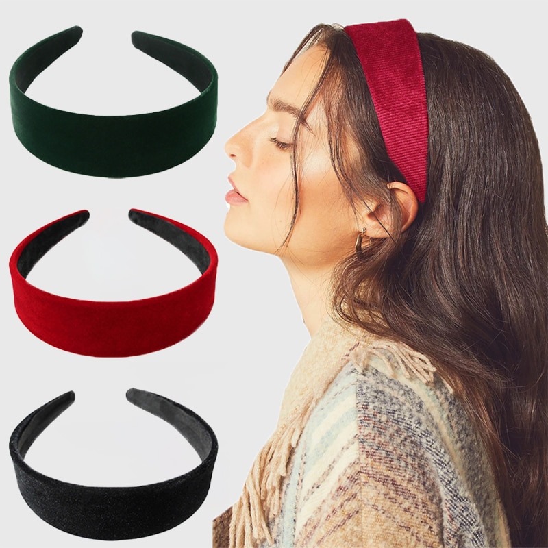 Diadema de terciopelo para mujer, diadema de Lazo Rojo de vino negro, bandanas de franela, de Color sólido coletero, accesorios de pelo elegantes