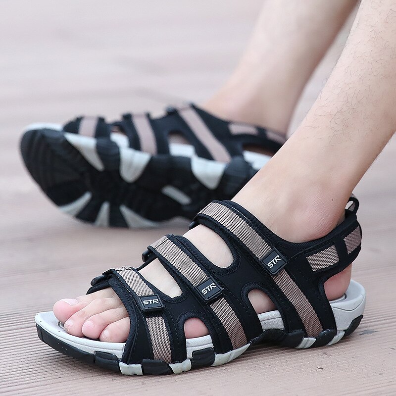 M-anxiu Männer gucken-Zehe Gummi Sohle Kreuz-Band Haken-schleife Sandale Sommer lässig PU gleitschutz draussen Sandale Schuhe