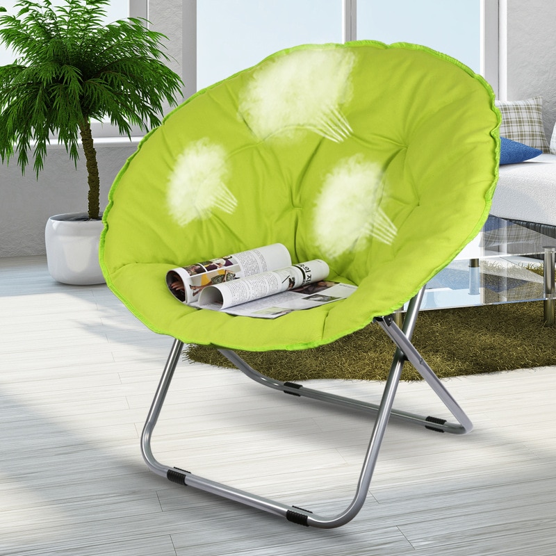 A 8%Folding Large Size Round Moon Saucer Camping Chair with Steel Frame Oxford Cloth Padded Seat Portable Moon Chair 7 Colors