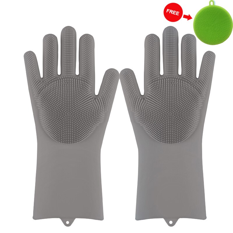 Gants de lavage de la vaisselle en silicone, 1 paire, épurateur magique, brosse de nettoyage, gant de lavage de la vaisselle de cuisine: Gray
