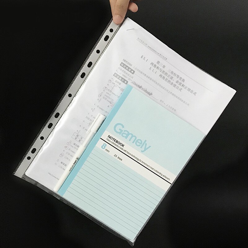100 / Package A4 Transparent 11-hole File Bag Pp Loose-leaf Bag Loose Leaf Documents Sheet Protectors Transparent Storage Bag