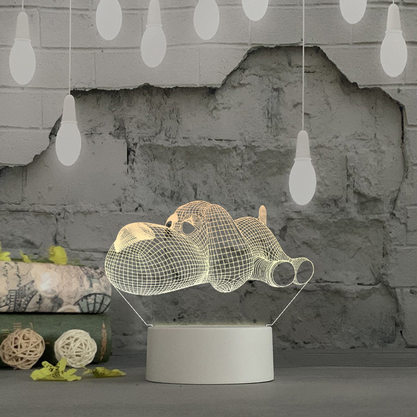 Veilleuse LED 3D avec chargeur USB, attrape-animaux, luminaire décoratif d'intérieur, idéal pour une Table, un bureau ou une chambre à coucher, ou comme de noël: D