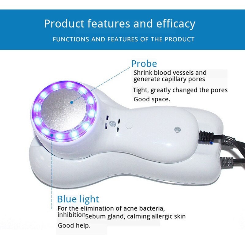 Multifunctioneel ultrasoon koud led blauw licht schoonheidsapparaat facelift vibratie massager huidverzorging lichaamsverzorgingsinstrument