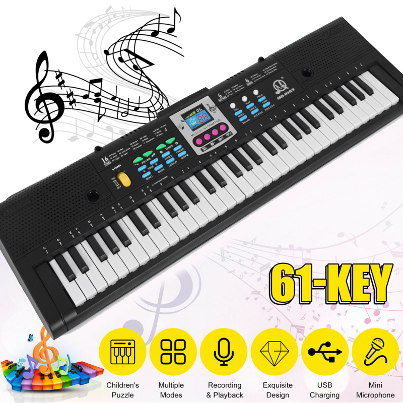 Teclado electrónico de música Digital de 61 teclas, Piano eléctrico multifuncional para niños, Piano para estudiantes con función de micrófono