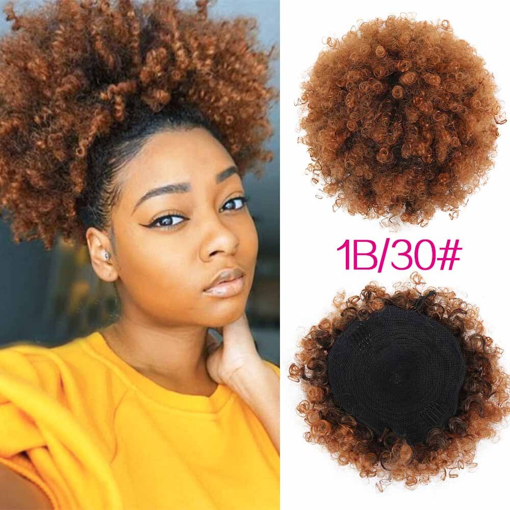 Perruque afro bouclée synthétique, queue-de-cheval, perruque afro courte crépue, pince à cheveux, chignon bouclé fait de Kanekalon