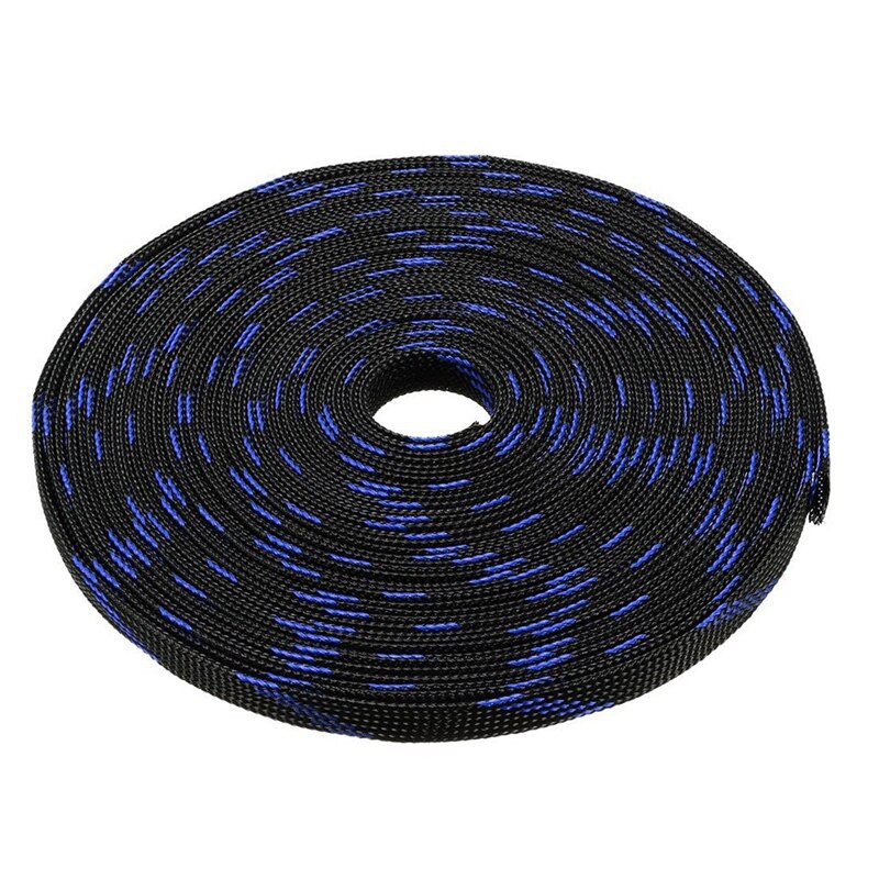 Huisdier Gevlochten Kous 32.8 Voeten 10M Uitbreidbaar Kabel Wrap 10Mm Diameter Draad Schede Blauw Zwart: Default Title