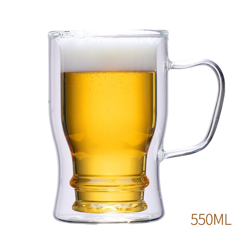 Hittebestendig Glas Met Handvat Bier Drinken Glas Transparant Melk Sap Cups Milieuvriendelijke Dubbele Handgemaakte Bier Mok: 550ml