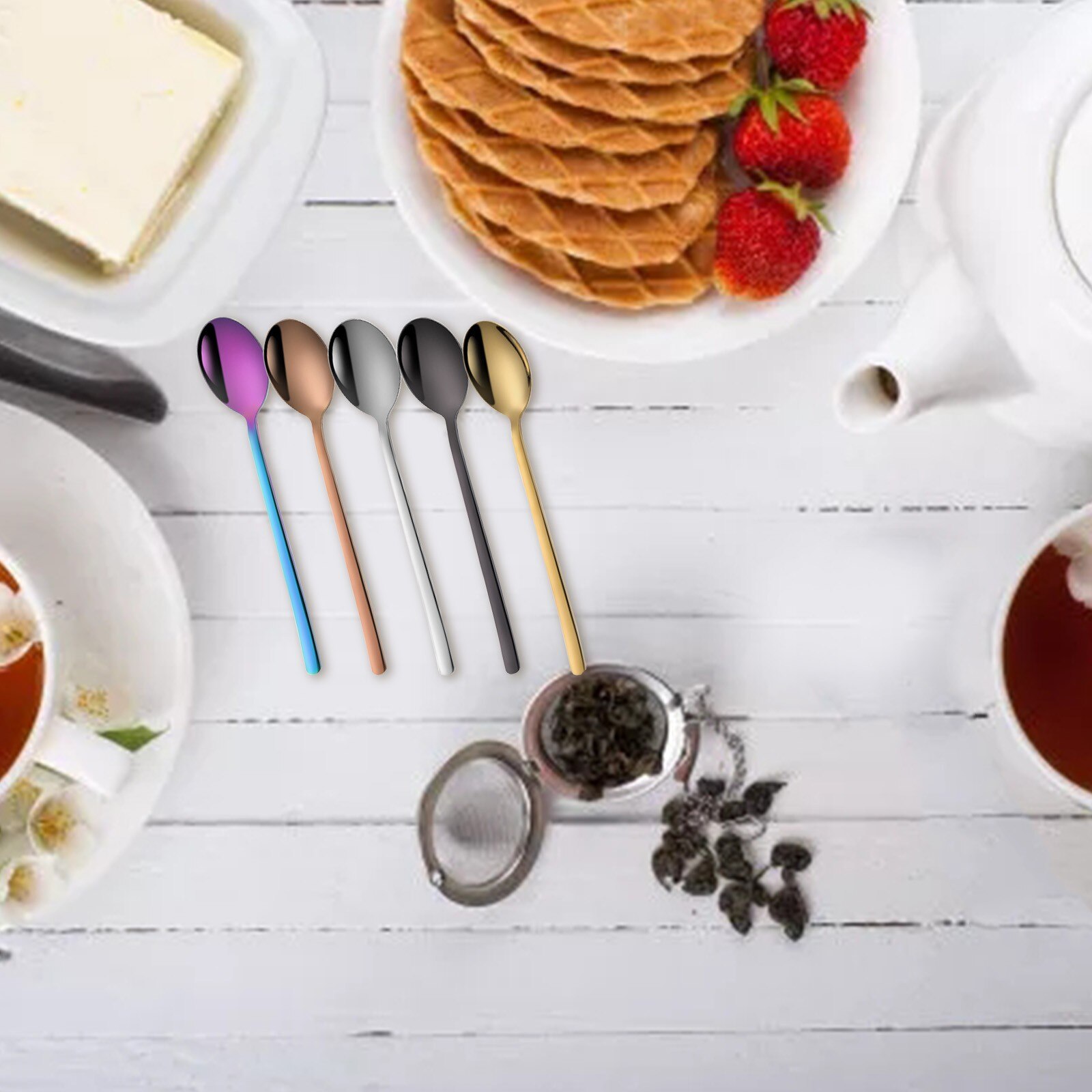 # Chapado en oro de acero inoxidable cucharas de café Mini juego de cucharitas de café azúcar postre cucharas Vintage cucharillas de vajilla