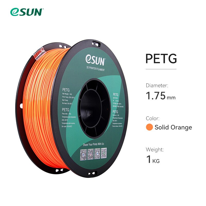 Esun petg filament 1.75mm,3d printer filament petg nøjagtighed  +/- 0.05mm,1kg 2.2 lbs spole 3d printmaterialer til 3d printere: Fast orange