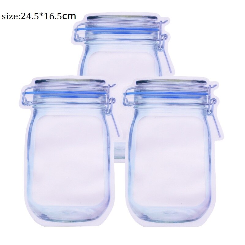 5 stk genanvendelige mason jar flasker poser nødder slik småkager pose segl frisk mad opbevaringspose snacks lynlås forseglet køkken organizer: -en