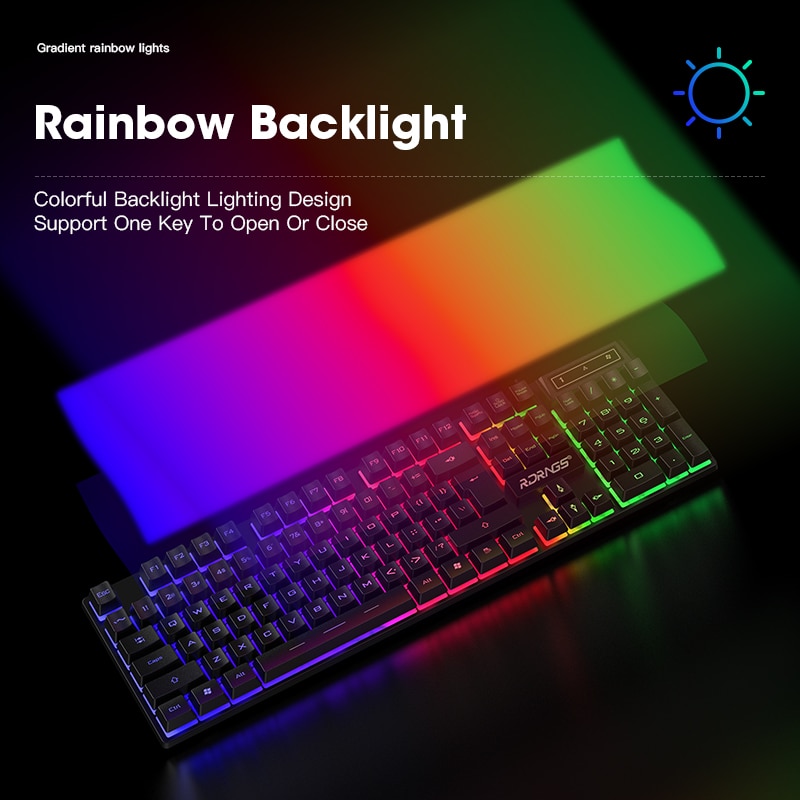 Wired Gaming Keyboard Mouse Gamer Kit PC Gamer Mechanical Feel Keyboards Rainbow Backlight Computer Backlit 104 Keys Keycaps Set