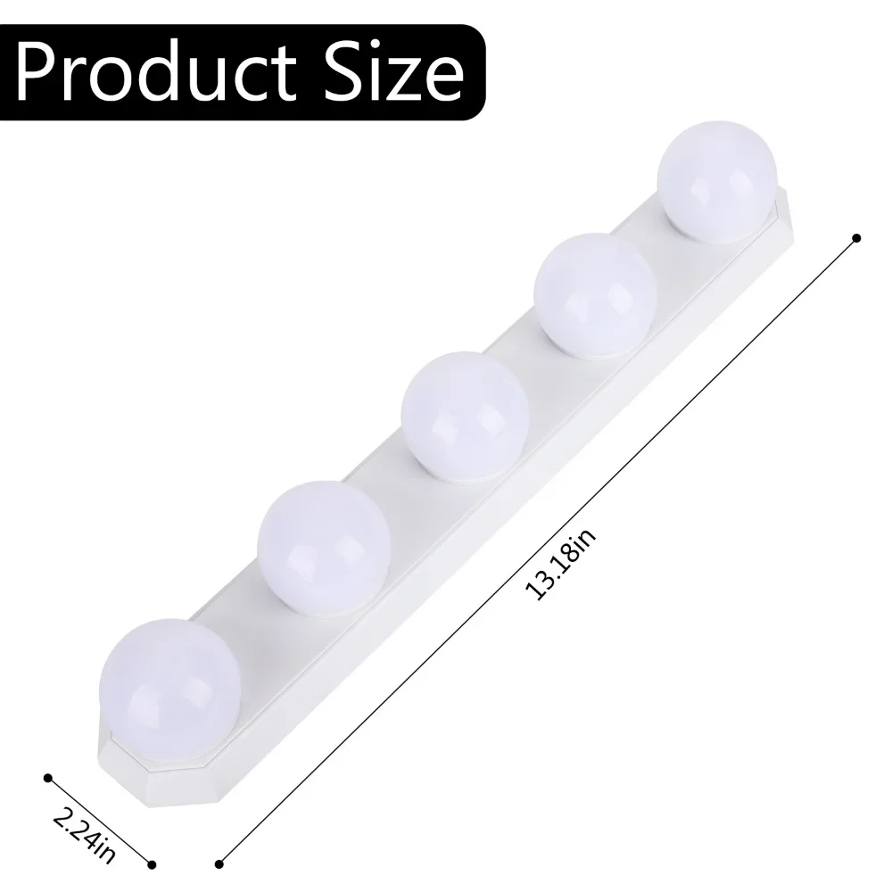 5 lampen dimbare LED-ijdelheidsverlichting, Hollywood-stijl make-upspiegellamp met USB-voeding, voor huishoudelijke badkamer en kaptafelgebruik