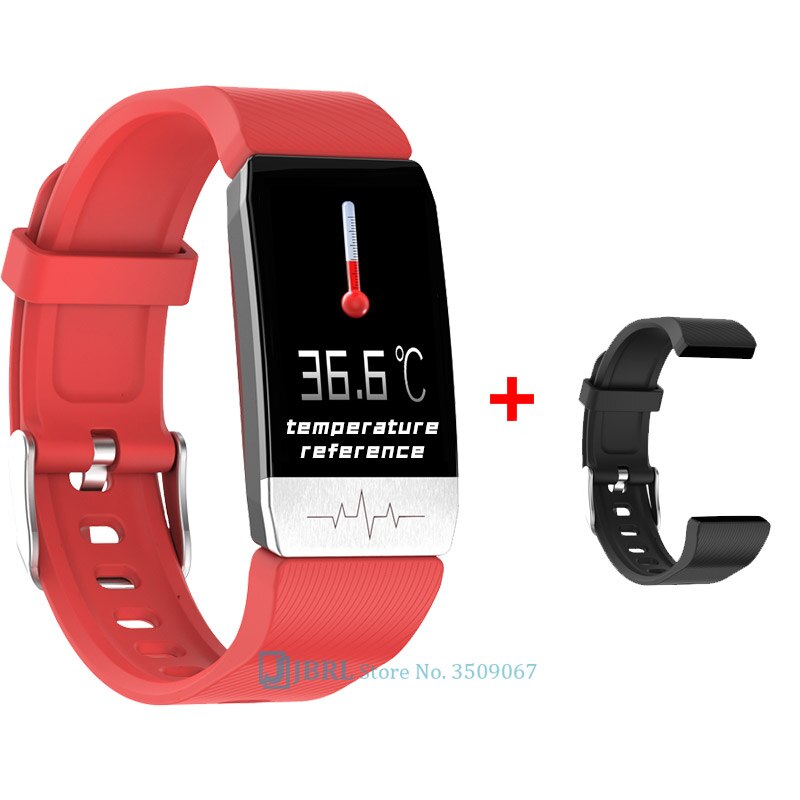 Temperatura Intelligente Banda 2020 Delle Donne Degli Uomini Braccialetto Intelligente Inseguitore di Fitness ECG Monitor di Frequenza Cardiaca di Smartband Per Android IOS Orologio Da Polso: red add strap3