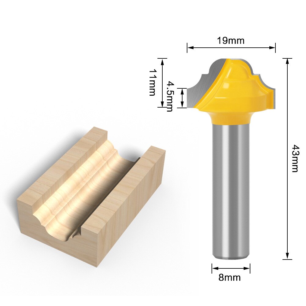 1 Pc 8 Mm Schacht Frees Houtsnijwerk 19 Mm Klassieke Router Bit Zonder Lager Concave Radius Frezen houtbewerking