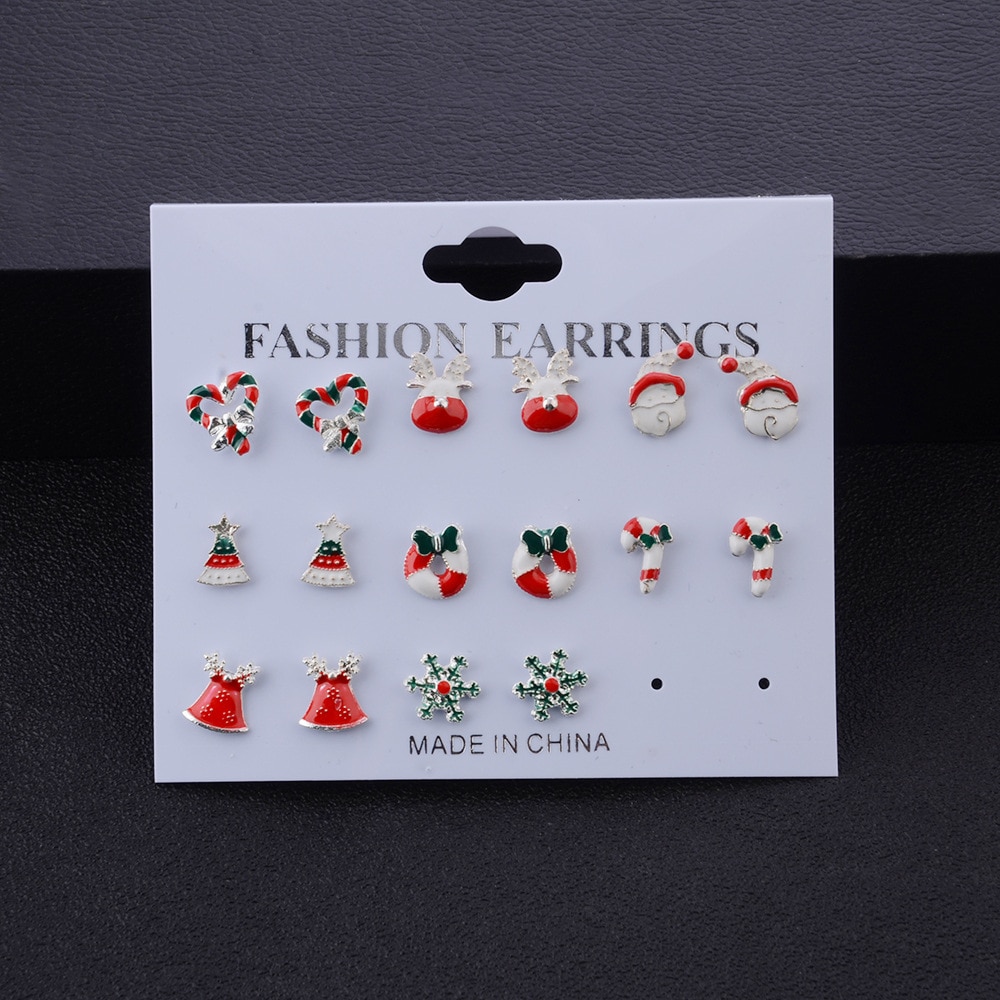 8Pairs Christmas Earrings Jewelry Accessories Set Cute Santa Claus Snowman Lovely Tree Bell Christmas For Women Girls Kids