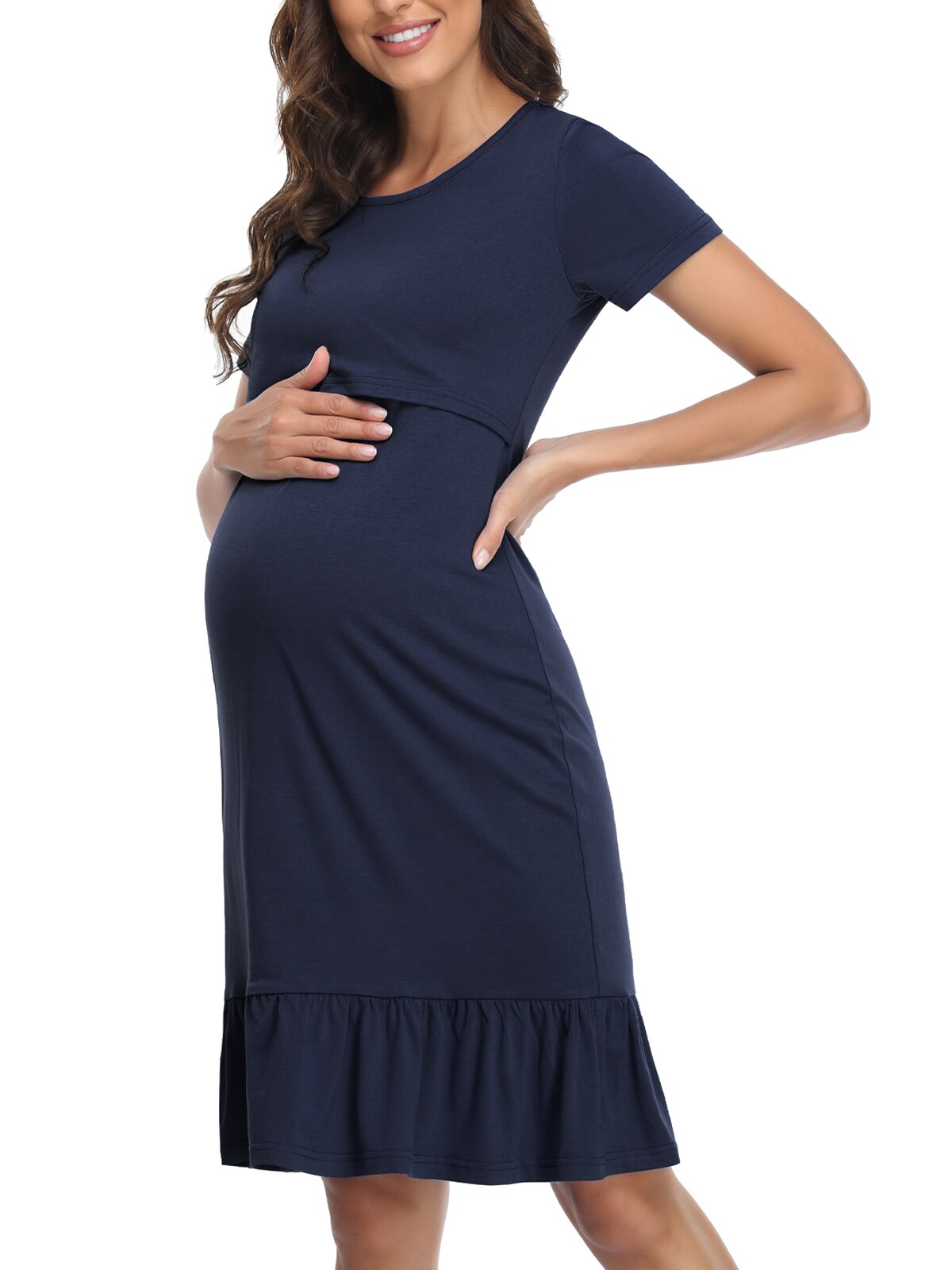 Liu &Ampere; Qu frauen Mutterschaft Kleider lässig Kurzarm Pflege Salon Kleid Sommer verlieren Kurze Rüsche Gefaltete Schwangere Kleid