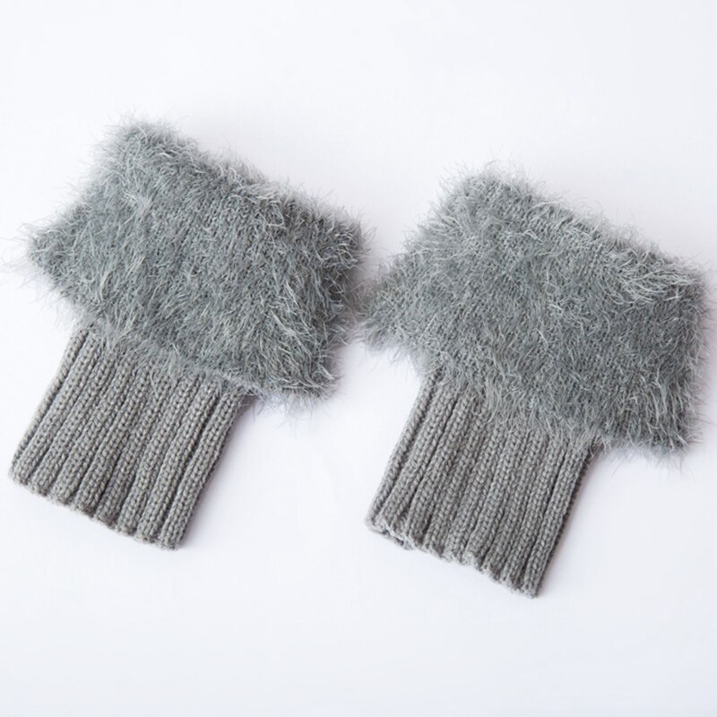 Womens Winter Warm Crochet Knit Fur Trim Leg Warmers Cuffs Toppers Boot Socks Women's Ankle Socks Legs Warmers Shoes Set: Gray