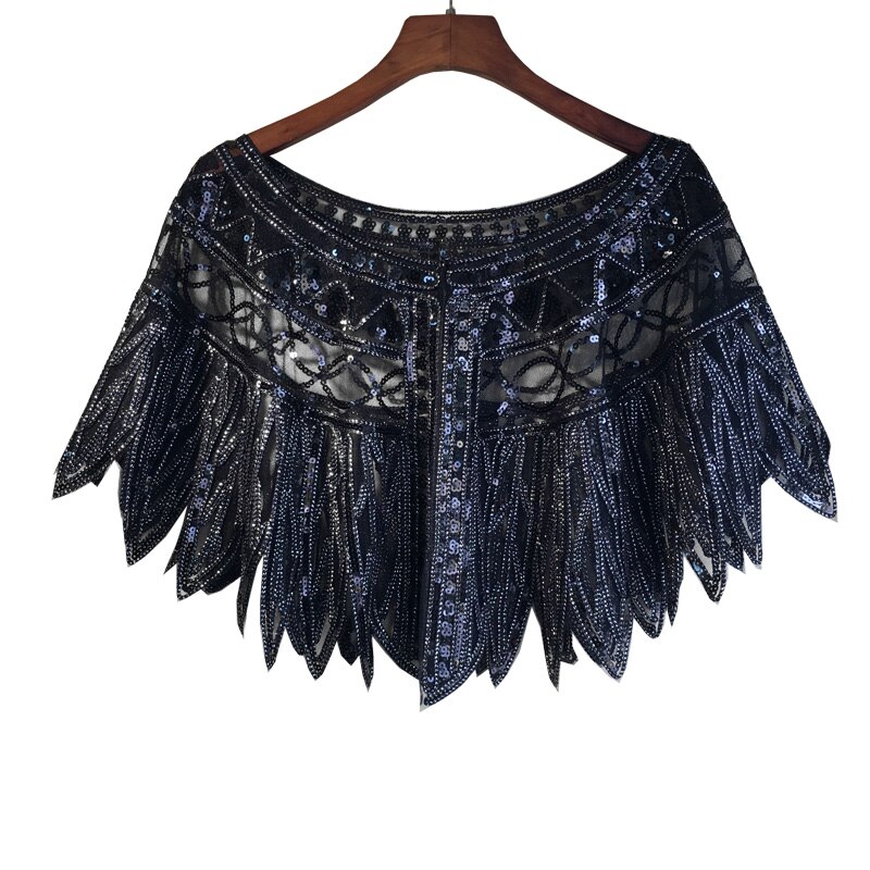 JaneVini, capa de lentejuelas ostentosas y ostentosas para mujer, estolas nupciales con cuentas para boda, chaqueta negra dorada, vestido de noche para , Boleros, tapetes: Black 2