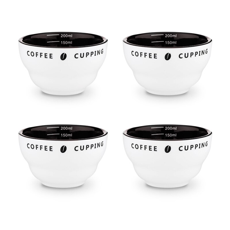 Combinaison de mesure pour tasse à café en céramique, tasse d&#39;évaluation de café en forme de U, bol doseur de 200ml: 4PCS Black